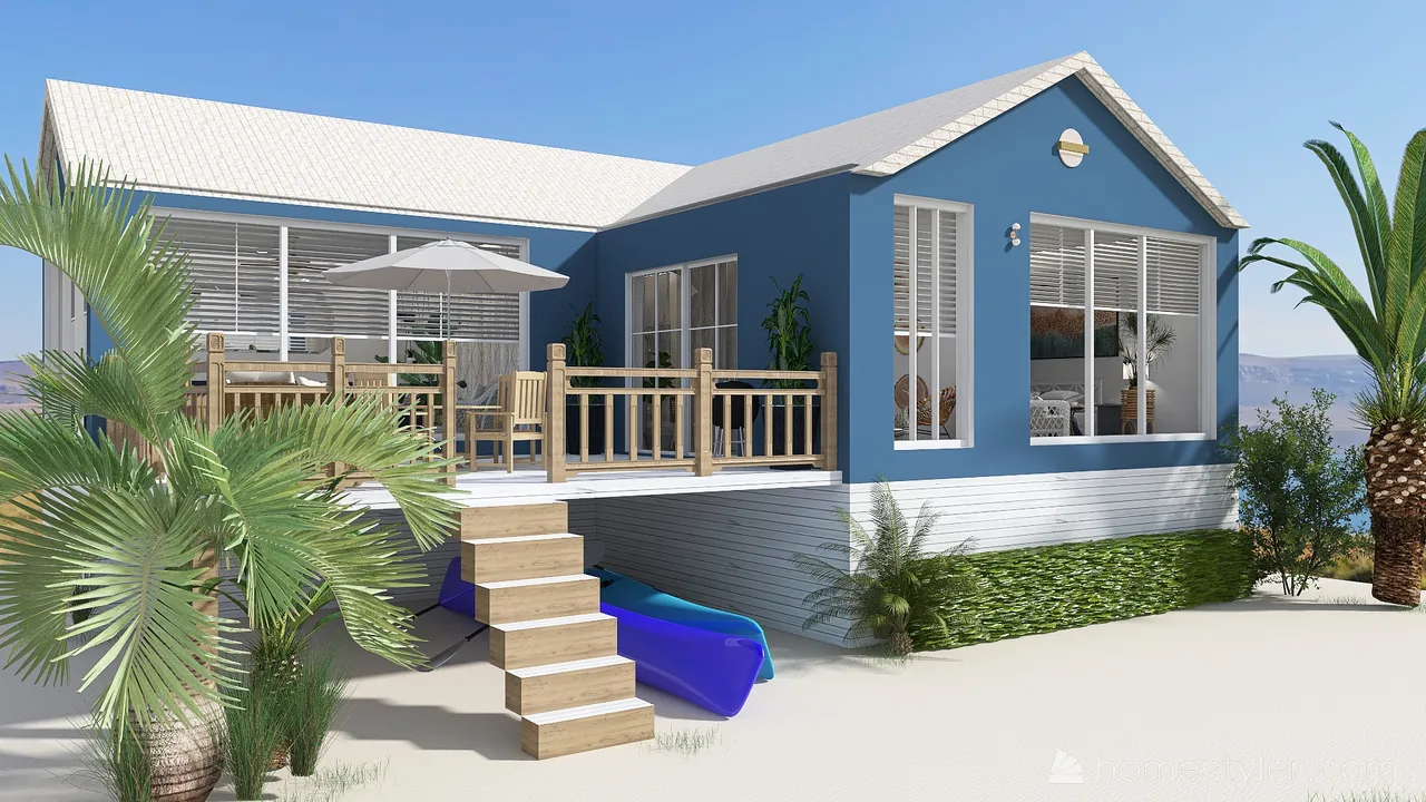 Blue & White Classic Beach House 3d design renderings