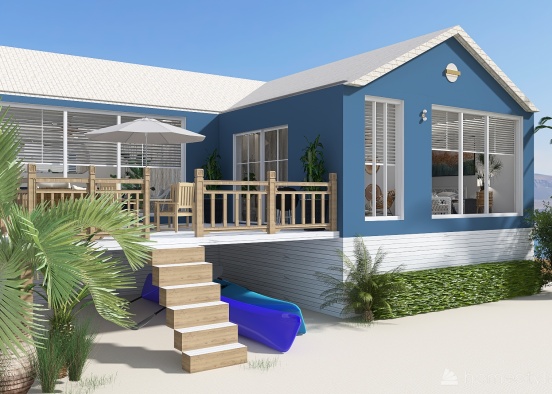 Blue & White Classic Beach House Design Rendering