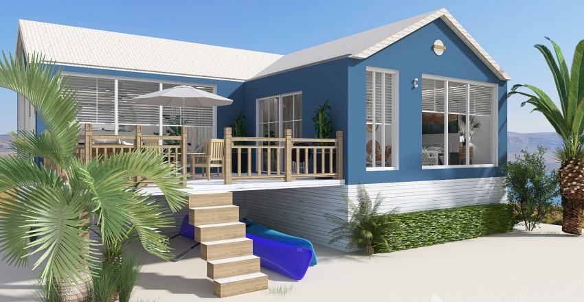 Blue & White Classic Beach House 3d design renderings