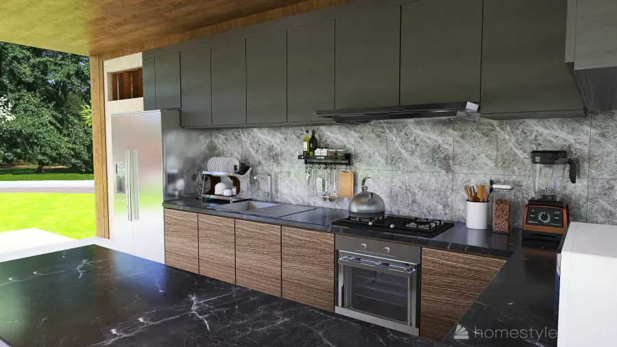 Social Outdoor Kitchen 3d design renderings
