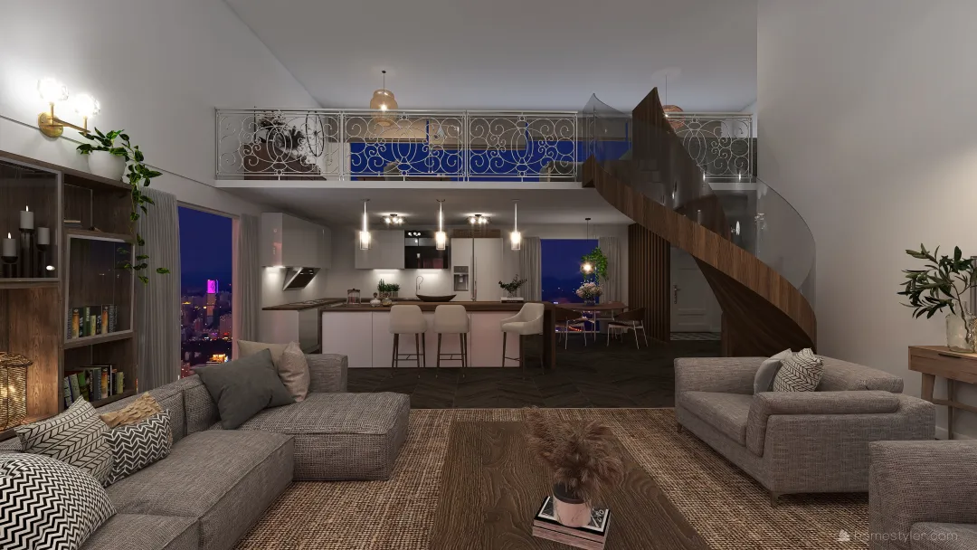 A loft apartment with a view 3d design renderings
