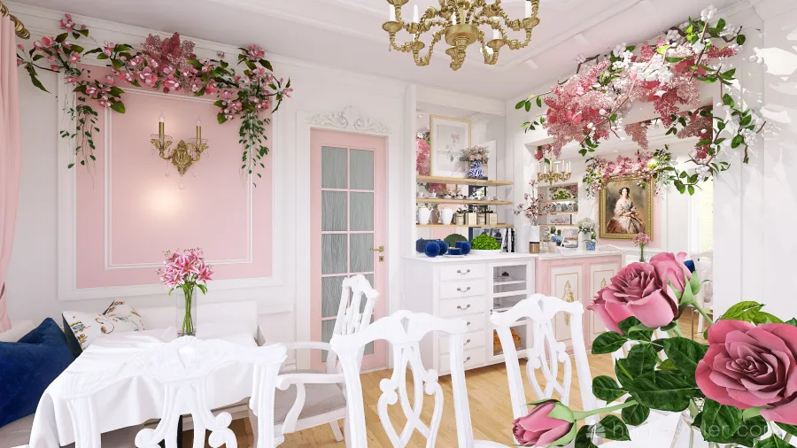 Farmhouse The French Tea Room - actual location and redesign 3d design renderings