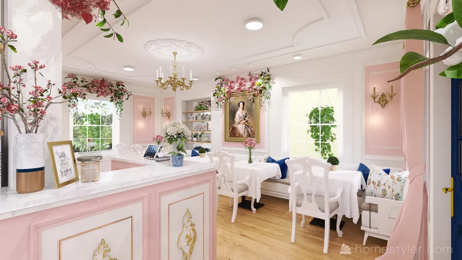 Farmhouse The French Tea Room - actual location and redesign 3d design renderings