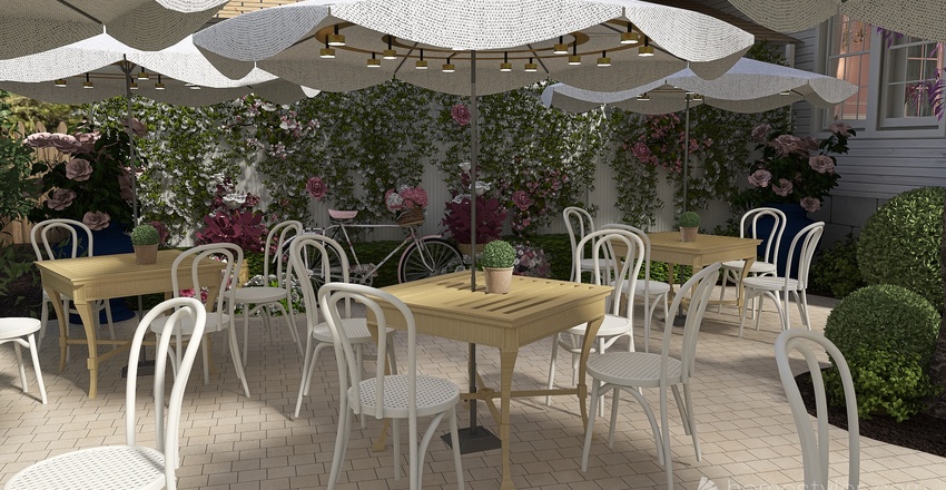 Farmhouse The French Tea Room - actual location and redesign 3d design renderings