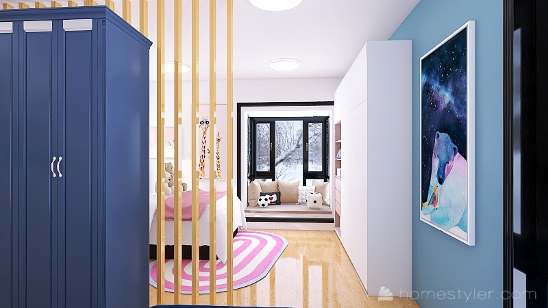BEDROOM FOR 2 KIDS 3d design renderings