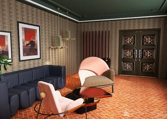 Retro-Royal Living Room Design Rendering