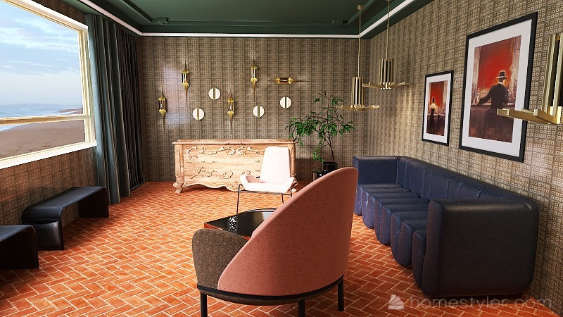 Retro-Royal Living Room 3d design renderings