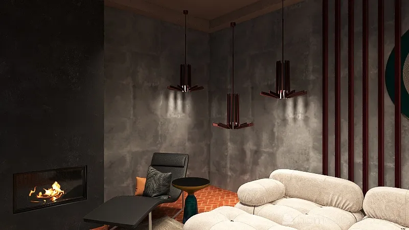 A Cement in Living Room 3d design renderings
