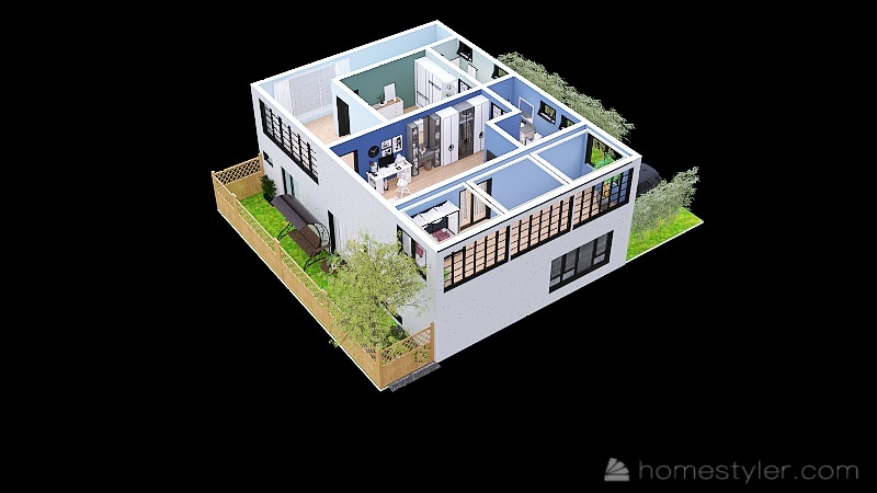 House with two floors, green area in the back and front 3d design picture 372.92