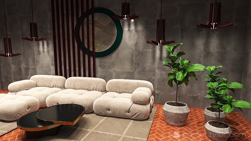 A Cement in Living Room 3d design renderings