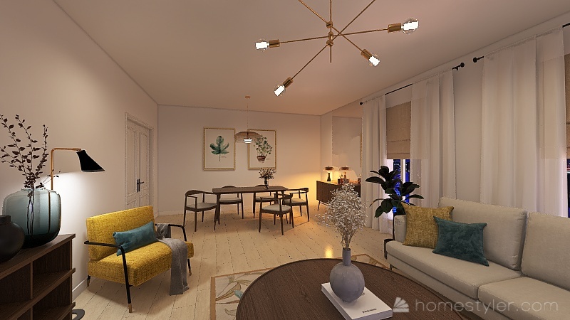 Гостиная-столовая 3d design renderings