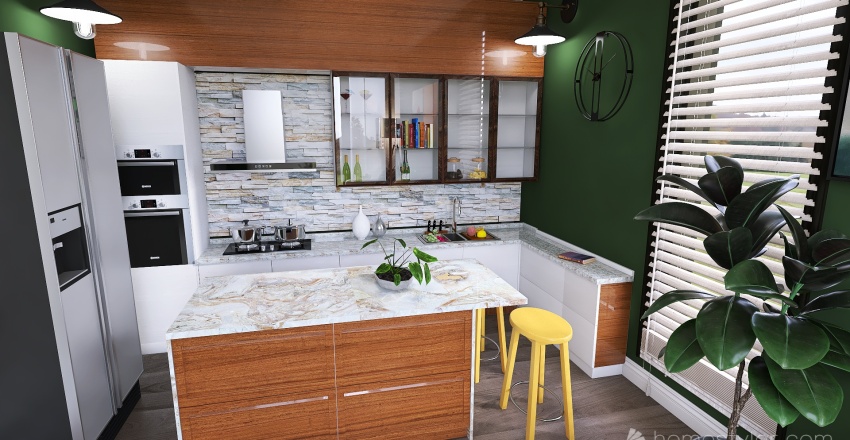 Living room/Kitchen 3d design renderings