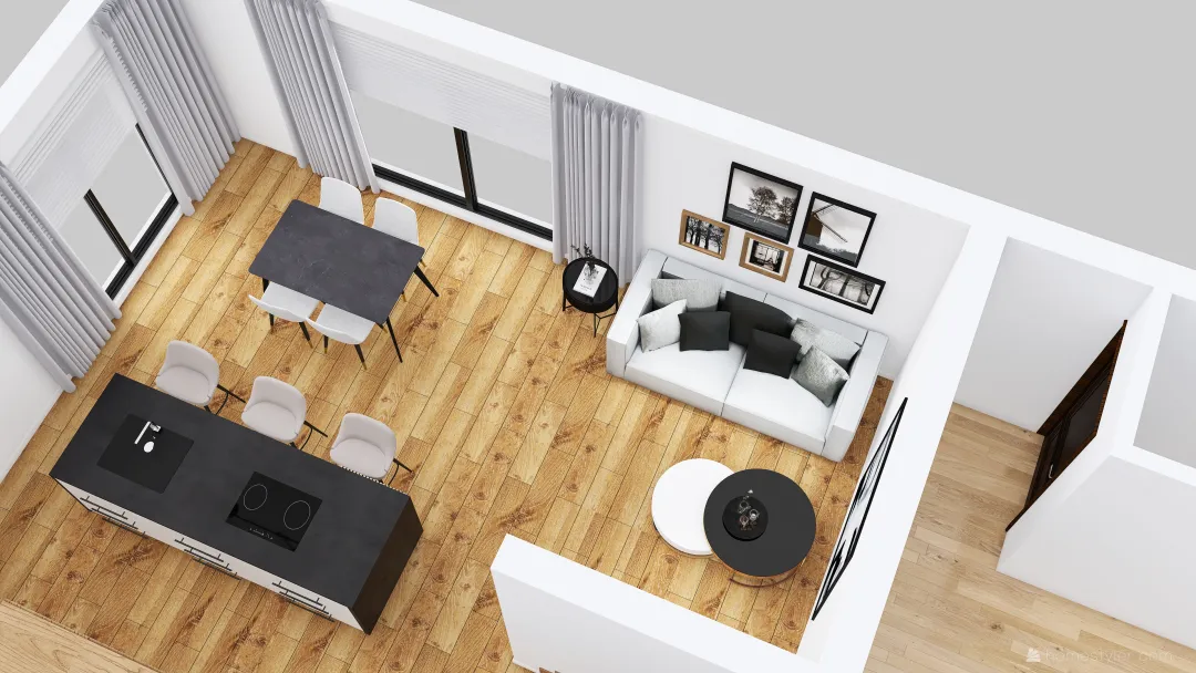 salon czarno biały 3d design renderings