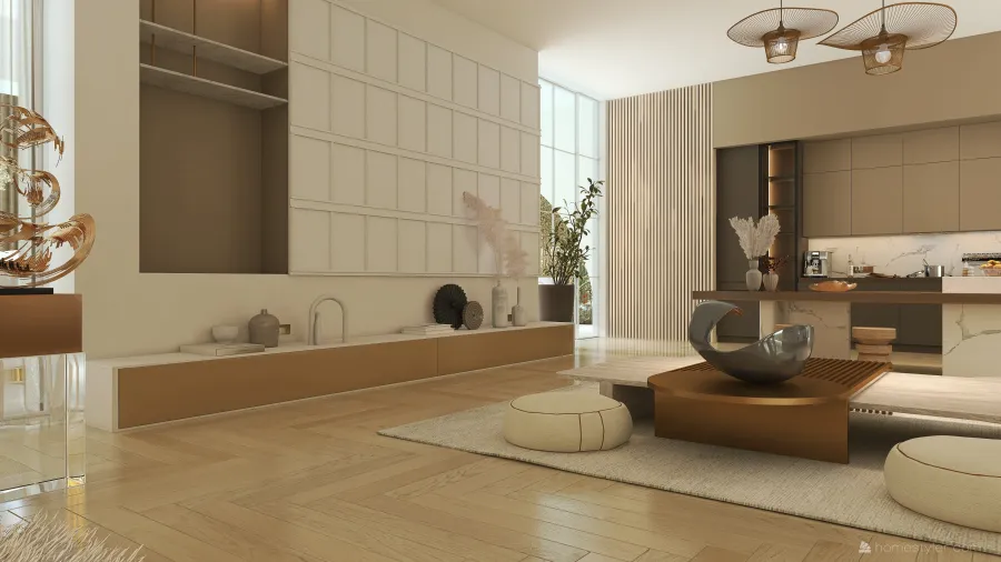 Scandinavian Living and Dining Room 3d design renderings