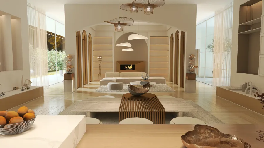 Scandinavian Living and Dining Room 3d design renderings