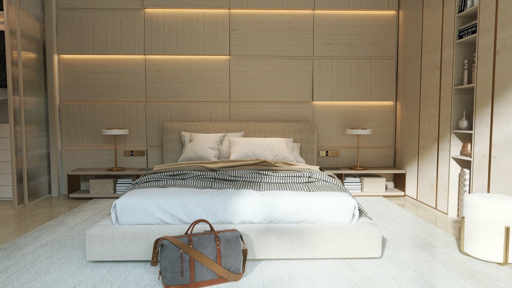 Scandinavian Master Bedroom 3d design renderings