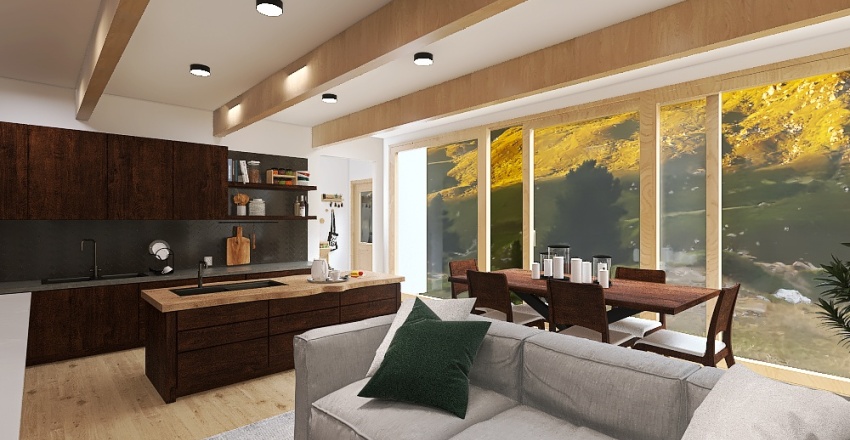 Kitchen/Dining/Living Room 3d design renderings