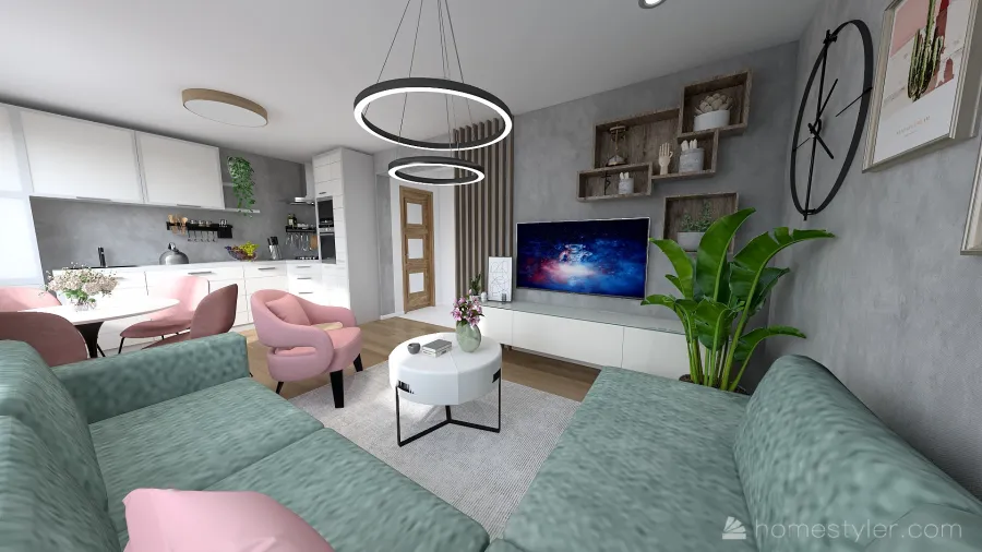 Obývačka a kuchyňa 3d design renderings