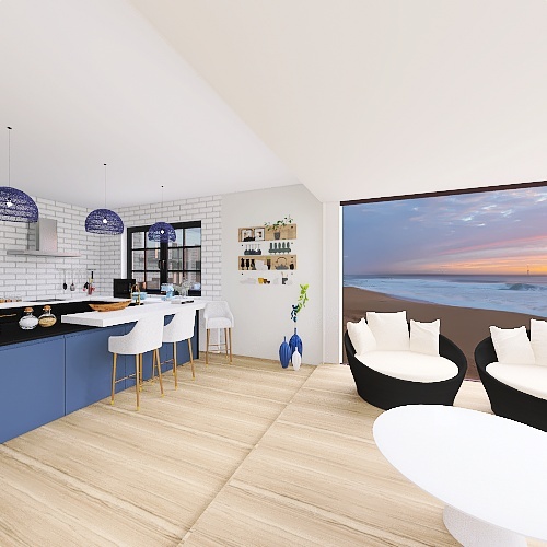 kitchen with sea view 3d design renderings