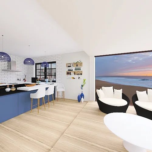 kitchen with sea view 3d design renderings