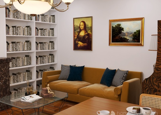 midcentury apartment w orange tones Design Rendering