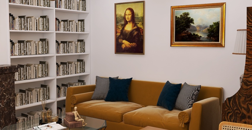 midcentury apartment w orange tones 3d design renderings