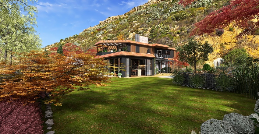 #Cottage_villa_High_ceiling_2_storeys.With landscaping 3d design renderings