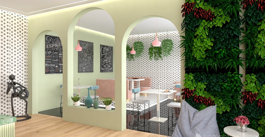 #CafeContest- Pastel coffee bar 3d design renderings