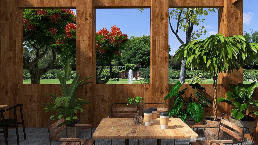 Open-air coffe house 3d design renderings