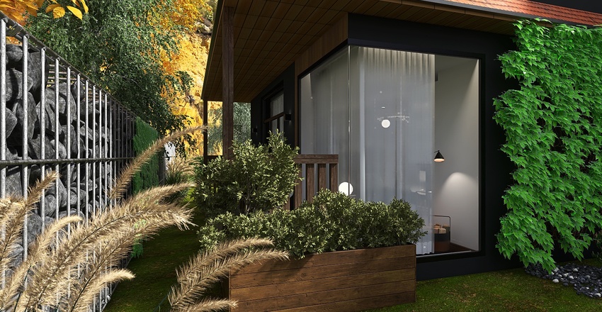 #Cottage_villa_High_ceiling_2_storeys.With landscaping 3d design renderings