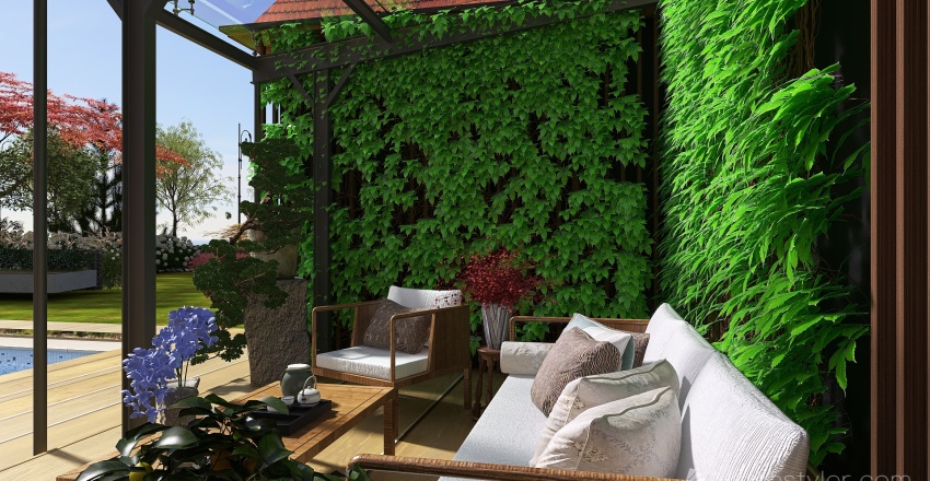 #Cottage_villa_High_ceiling_2_storeys.With landscaping 3d design renderings