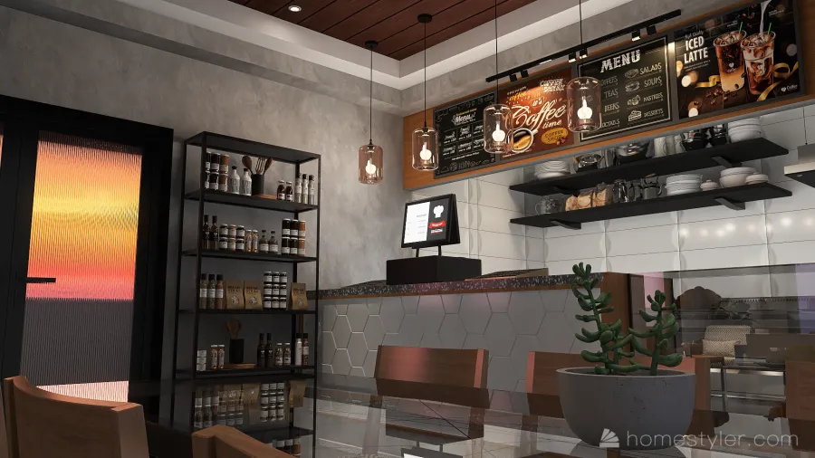 Hybrid Cafe 3d design renderings