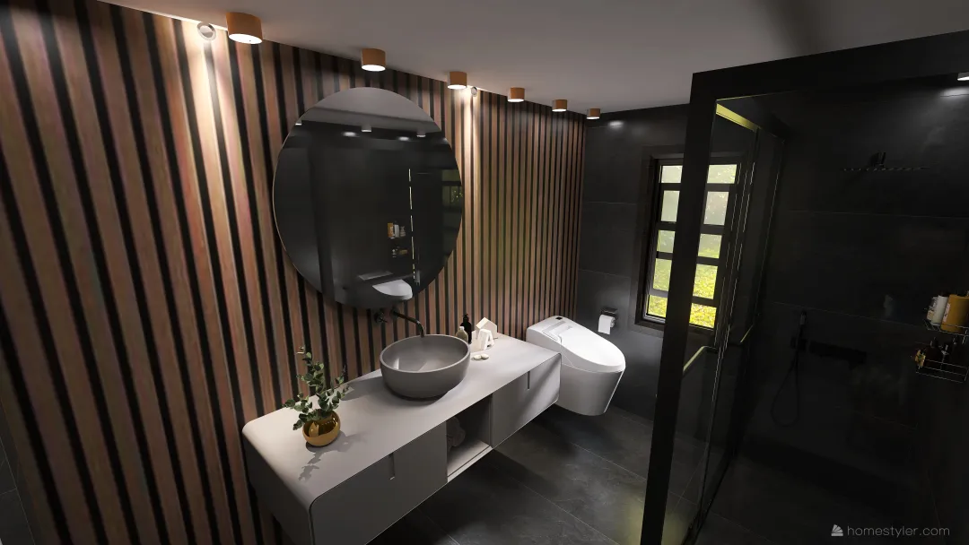BLACK BATHROOM 3d design renderings