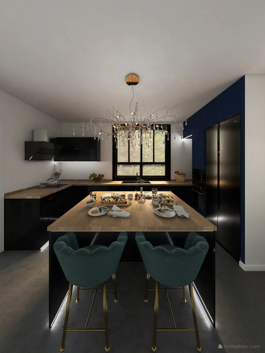 KITCHEN WITH AN ISLAND 3d design renderings