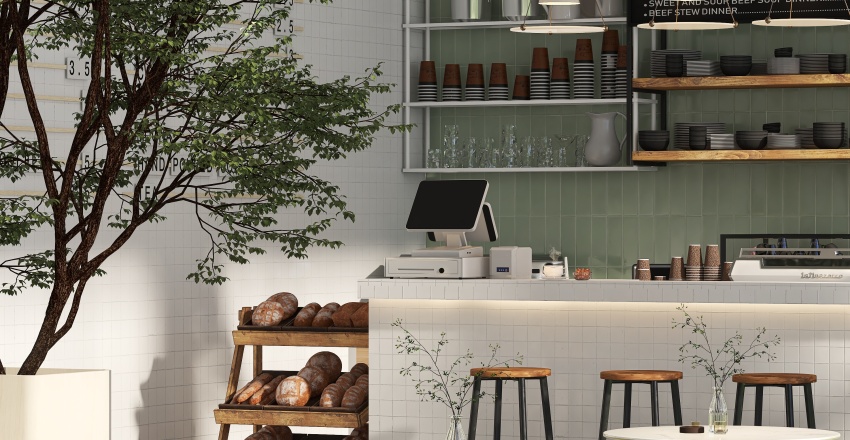 Contemporary Cafe Design Green 3d design renderings