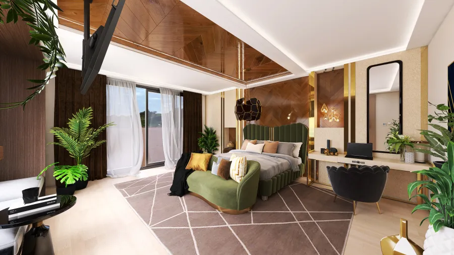 Luxury Bedroom - Green Accents 3d design renderings