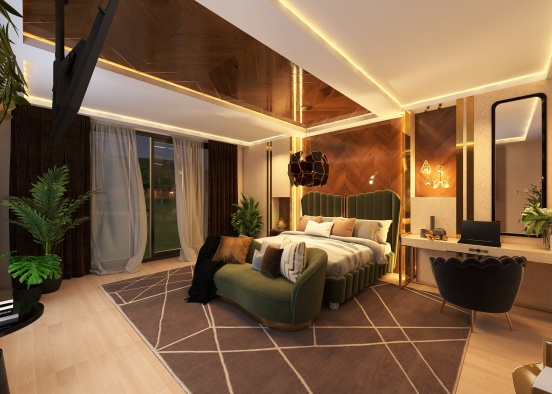 Luxury Bedroom - Green Accents Design Rendering