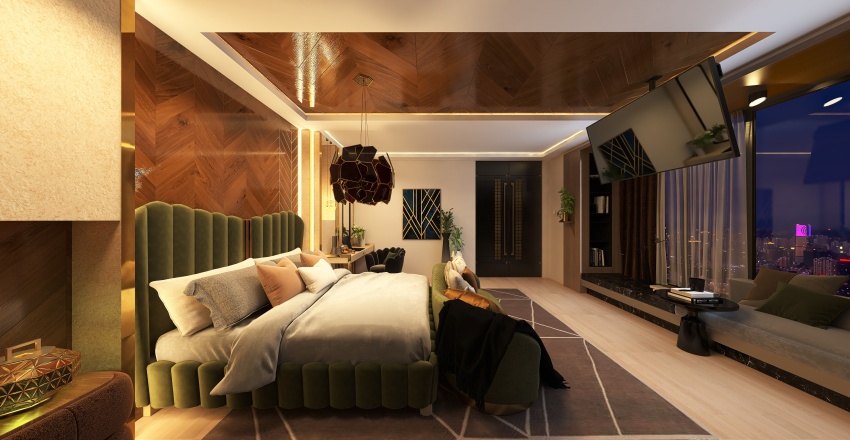Luxury Bedroom - Green Accents 3d design renderings