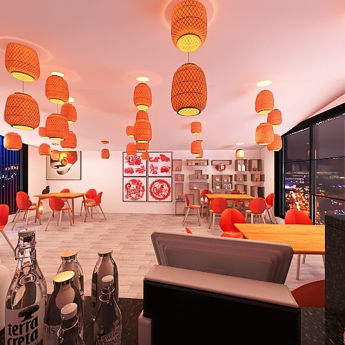 Asian Sushi Bar 3d design renderings