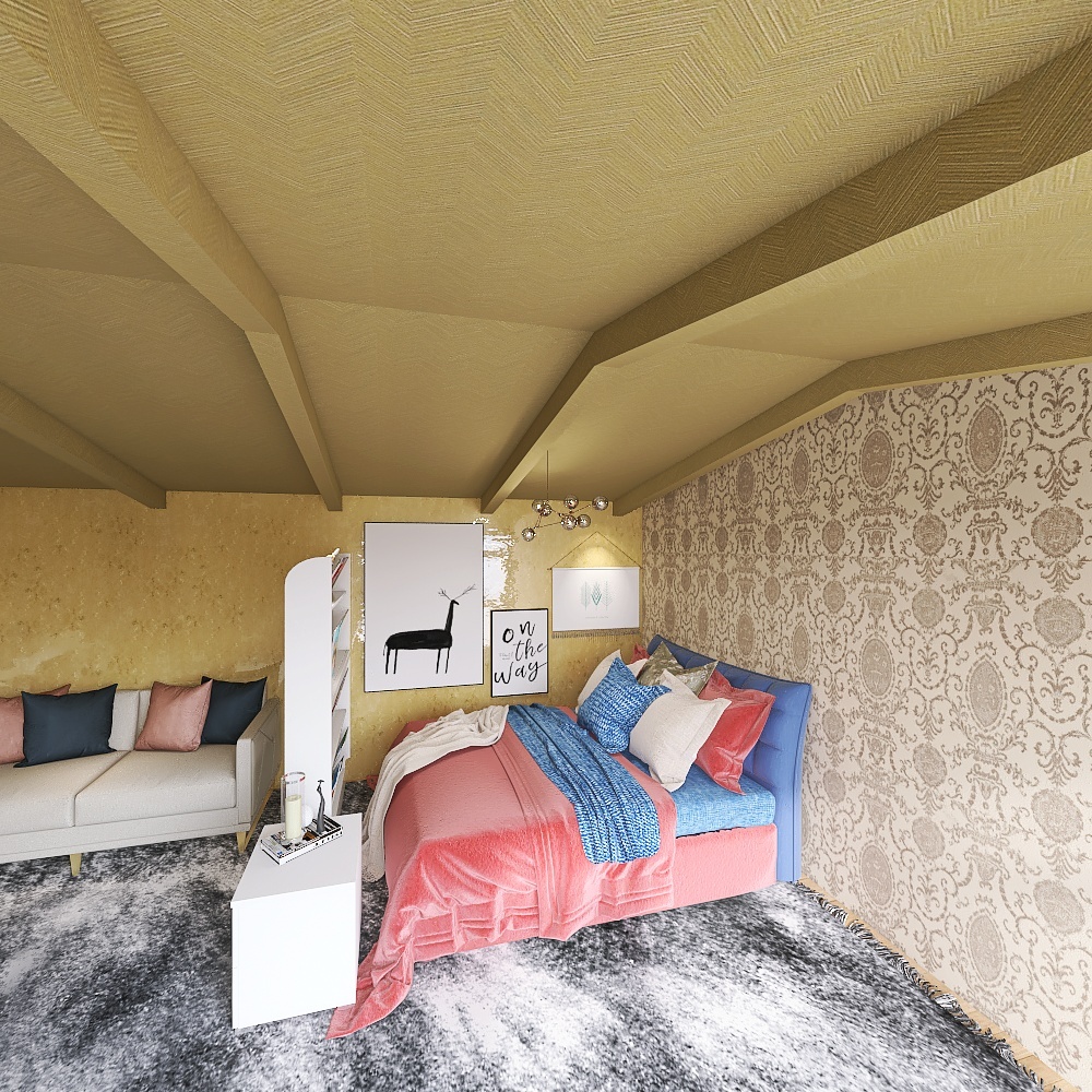 Girls' attic bedroom 3d design renderings