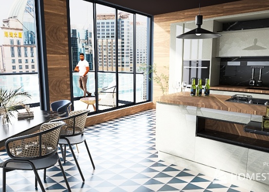 Encaustic cement tile in kitchen Design Rendering