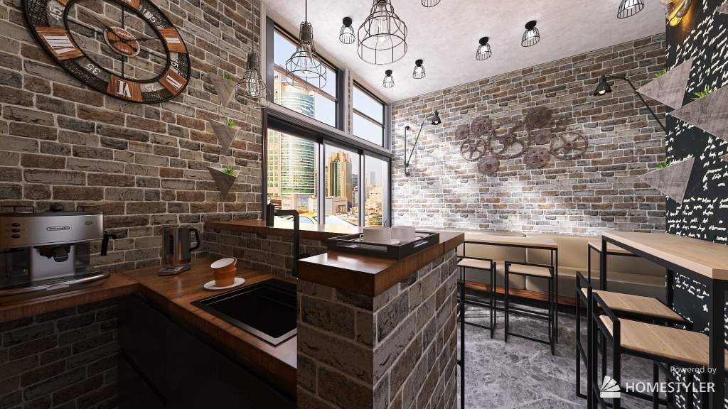 Industrial small cafee 3d design renderings