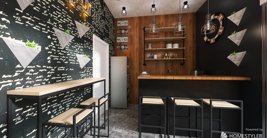 Industrial small cafee 3d design renderings