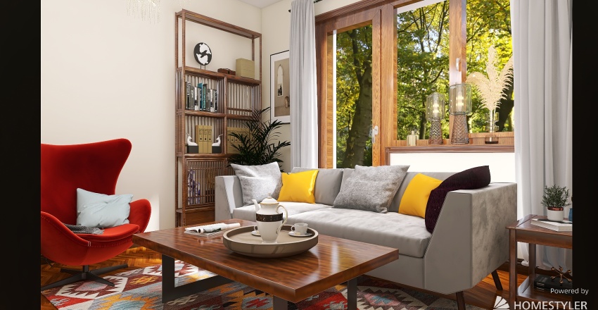 #Red living room# 3d design renderings
