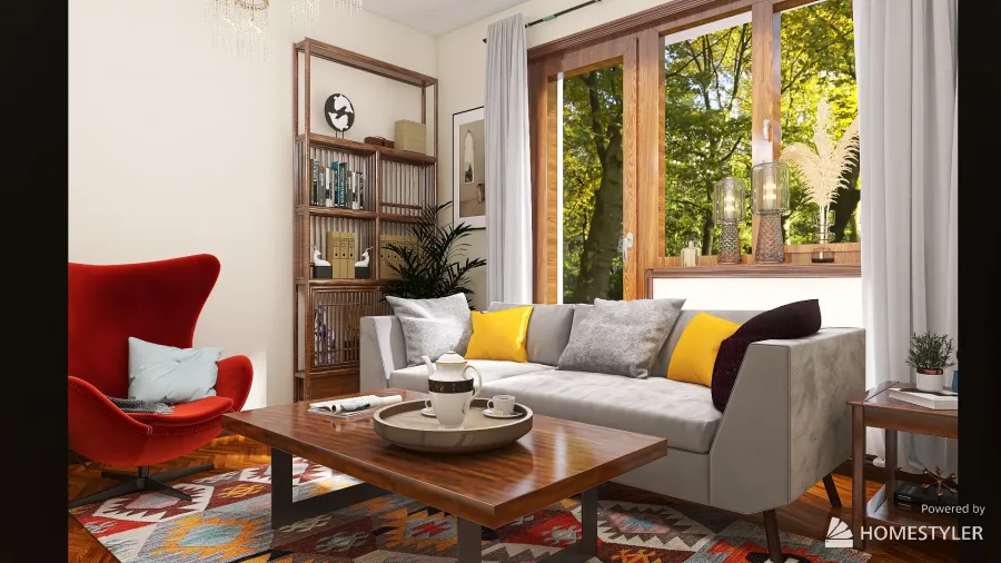 #Red living room# 3d design renderings
