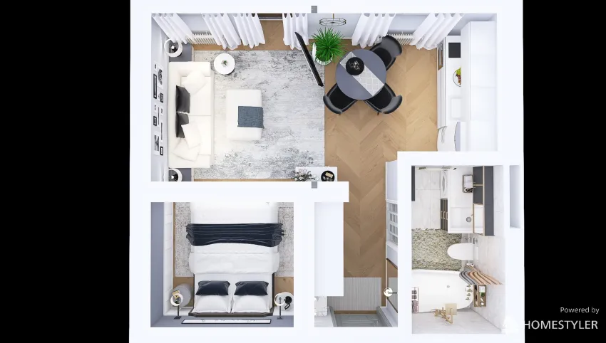  #Monochrome apartment for 1 person 3d design picture 37.96