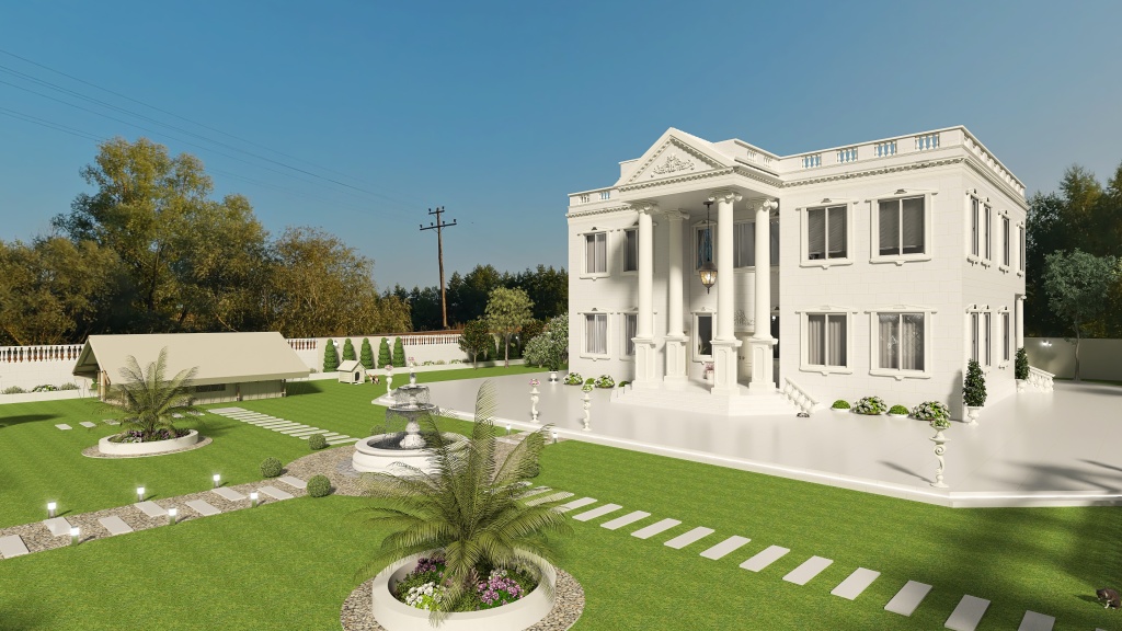 Farmhouse White House 3d design renderings