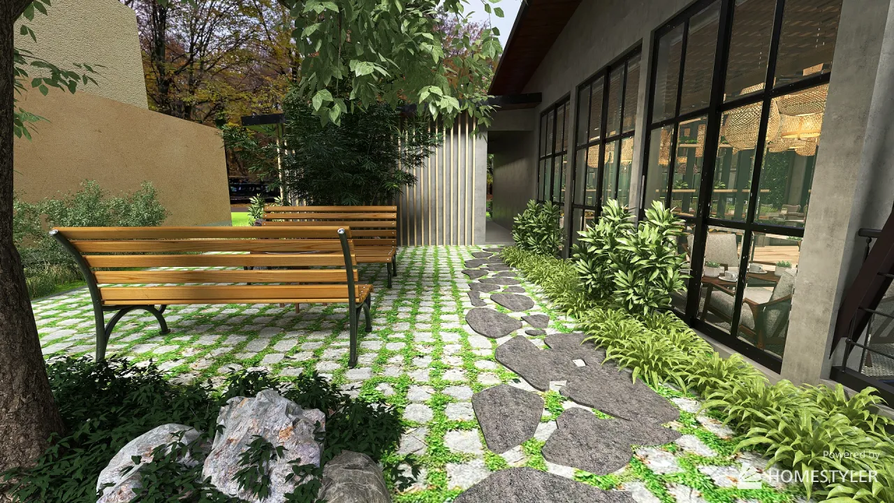 Modern Garden Cafe and Restaurant 3d design renderings