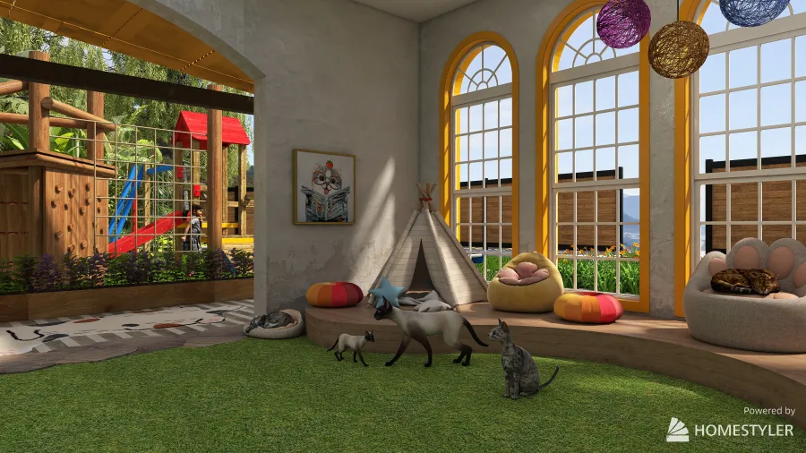 #Children'sDayContest Kids and Kittens' Garden 3d design renderings