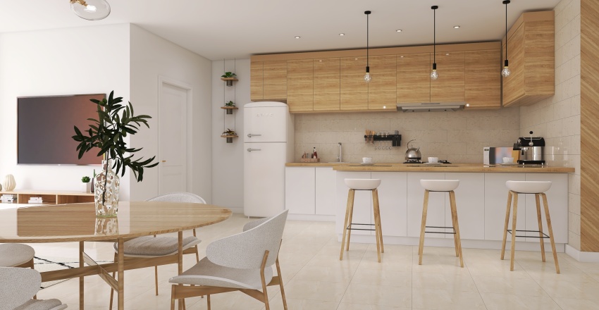 Kitchen&Living 3d design renderings
